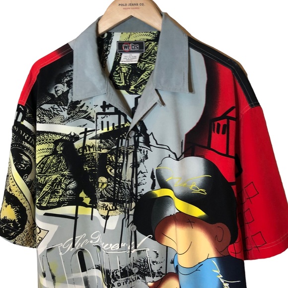WEBS Jean Co. Vintage Y2K Button Down Shirt 2XL Cool All Over Print Urban-wear - Picture 4 of 11